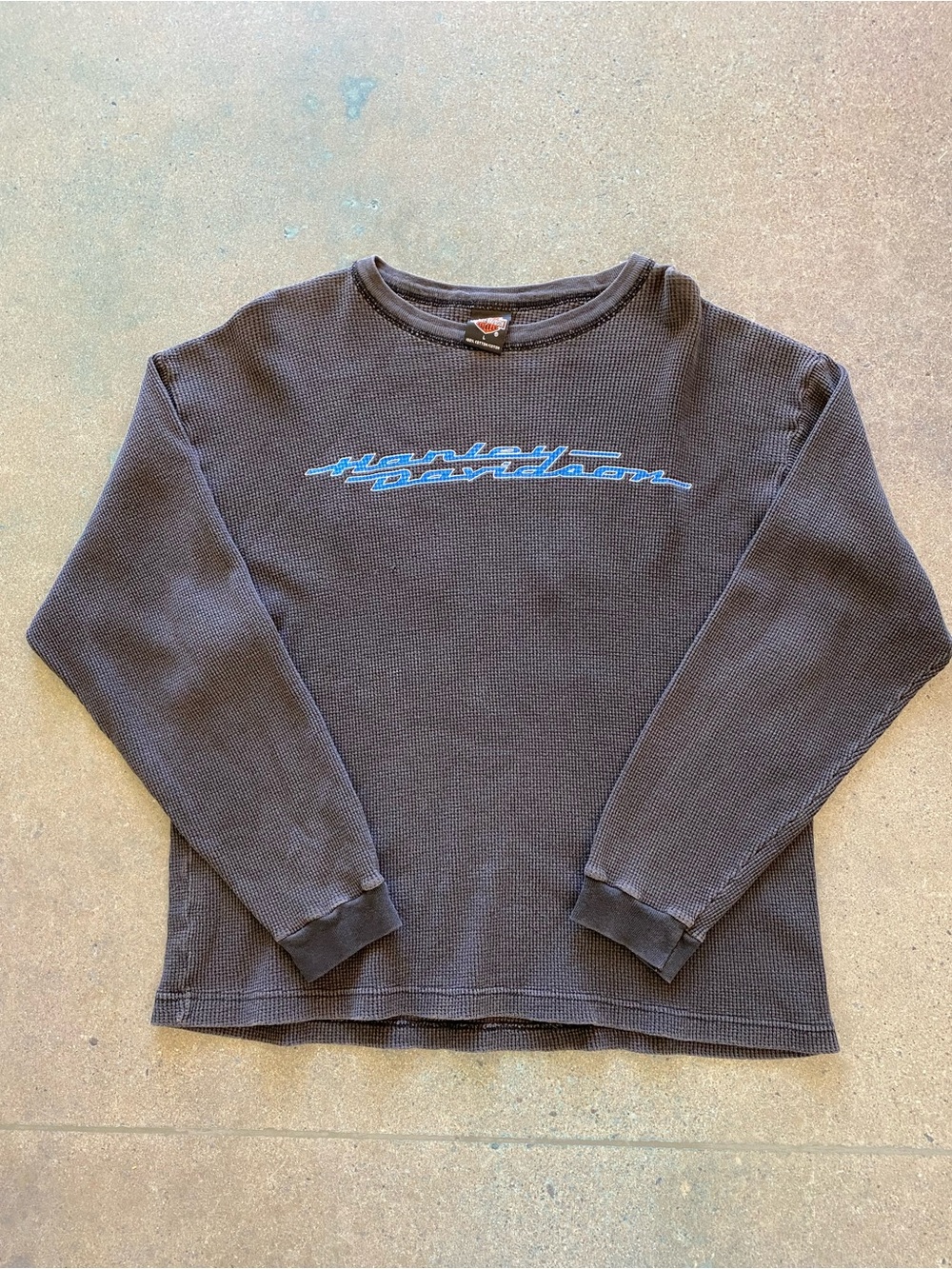 Vintage Harley-Davidson Black Waffle Knit Thermal Pueblo Colorado Outpost